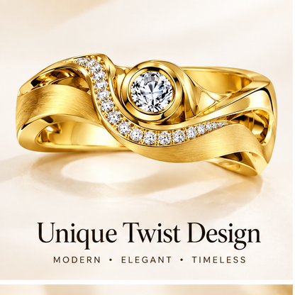 🚀WAVEFAFBLE® Unique Twist Design Ring - 18K Gold Plated Cubic Zirconia Statement Ring with Comfort Fit