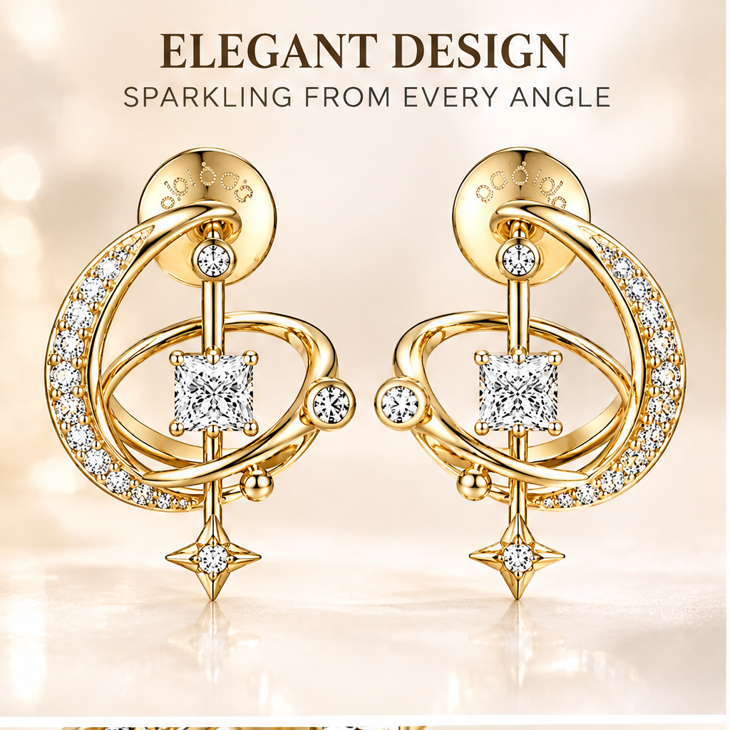 🦖WAVEFAFBLE® Elegant 3D Curved Earrings - 14K Gold Plated Cubic Zirconia Studs with Secure Screw Back