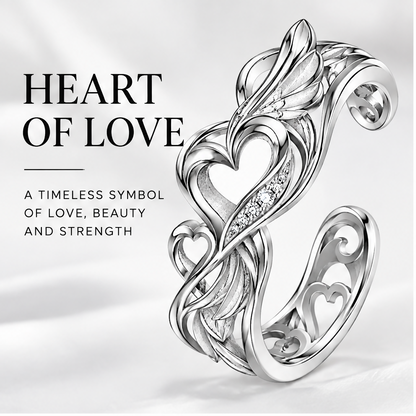🍳WAVEFAFBLE® Heart of Love Ring - Adjustable Open Band Silver Ring with Sparkling Cubic Zirconia