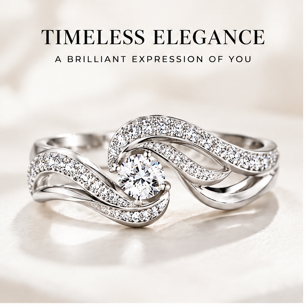 🎹WAVEFAFBLE® Timeless Elegance Ring - Silver Leaf Design Statement Ring with Brilliant Sparkle
