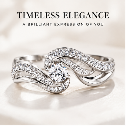 🎹WAVEFAFBLE® Timeless Elegance Ring - Silver Leaf Design Statement Ring with Brilliant Sparkle