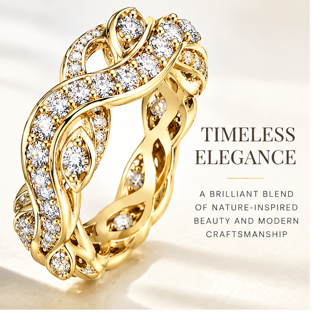 🚀WAVEFAFBLE® Timeless Elegance Gold Ring - Nature-Inspired Diamond-Quality CZ Eternity Band with Comfort Fit