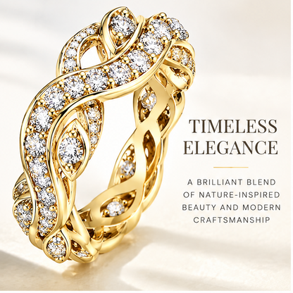 🚀WAVEFAFBLE® Timeless Elegance Gold Ring - Nature-Inspired Diamond-Quality CZ Eternity Band with Comfort Fit