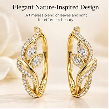 🎁WAVEFAFBLE® Elegant Nature-Inspired Huggie Hoop Earrings - 18K Gold Plated Cubic Zirconia Leaf Earrings with Secure Hinged Closure