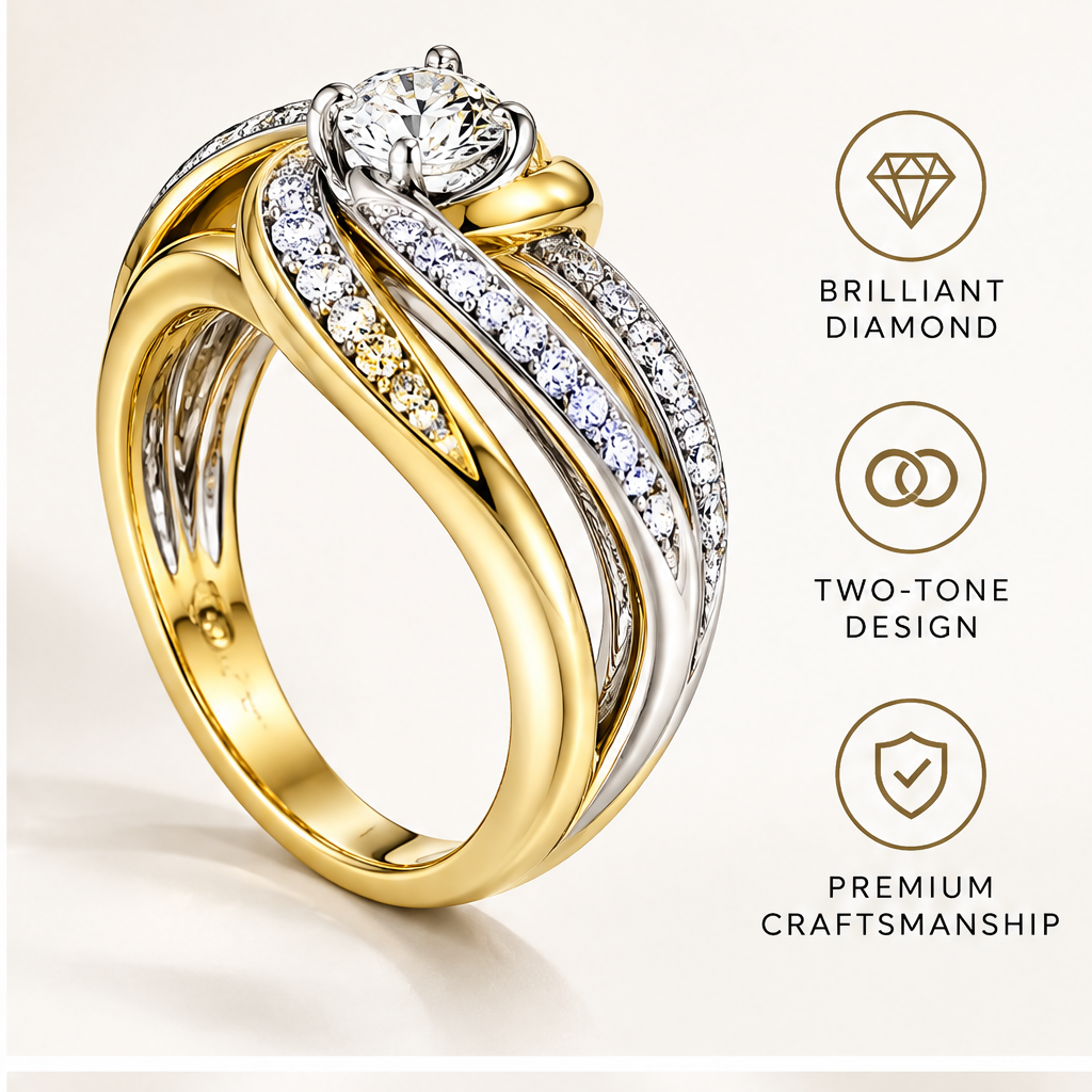 🧱WAVEFAFBLE® Timeless Elegance Ring - Two-Tone Design Dazzling Diamond Ring with Brilliant Craftsmanship