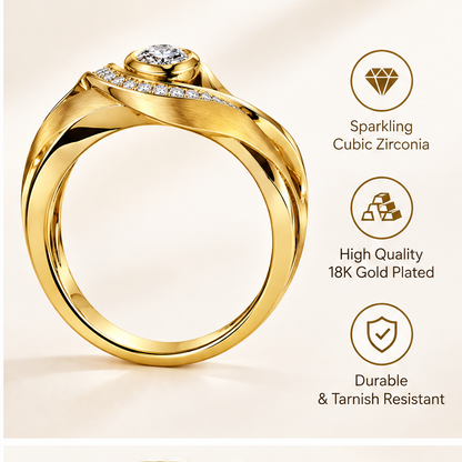 🚀WAVEFAFBLE® Unique Twist Design Ring - 18K Gold Plated Cubic Zirconia Statement Ring with Comfort Fit