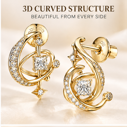 🦖WAVEFAFBLE® Elegant 3D Curved Earrings - 14K Gold Plated Cubic Zirconia Studs with Secure Screw Back
