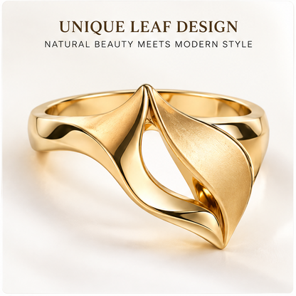 🌈WAVEFAFBLE® Unique Leaf Design Ring - Timeless Elegance Gold Statement Ring with Comfortable Fit