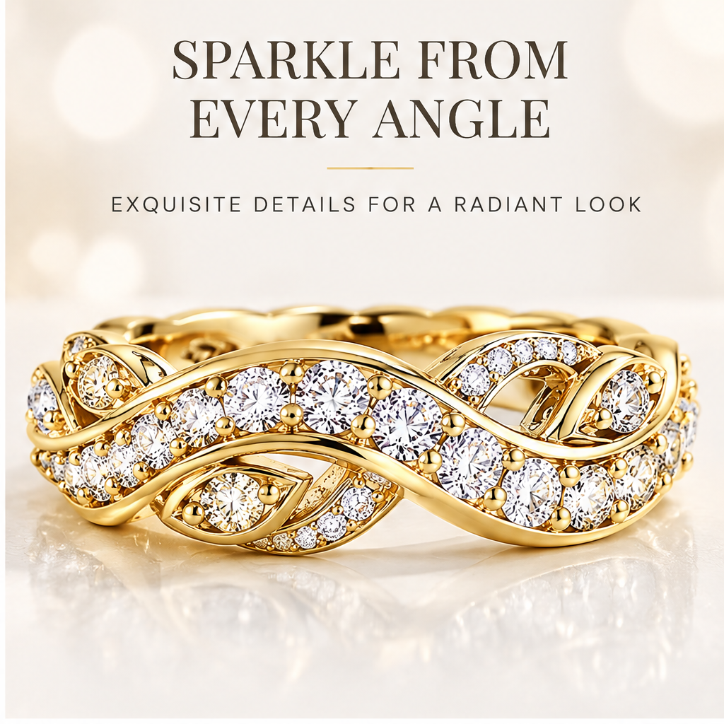 🚀WAVEFAFBLE® Timeless Elegance Gold Ring - Nature-Inspired Diamond-Quality CZ Eternity Band with Comfort Fit