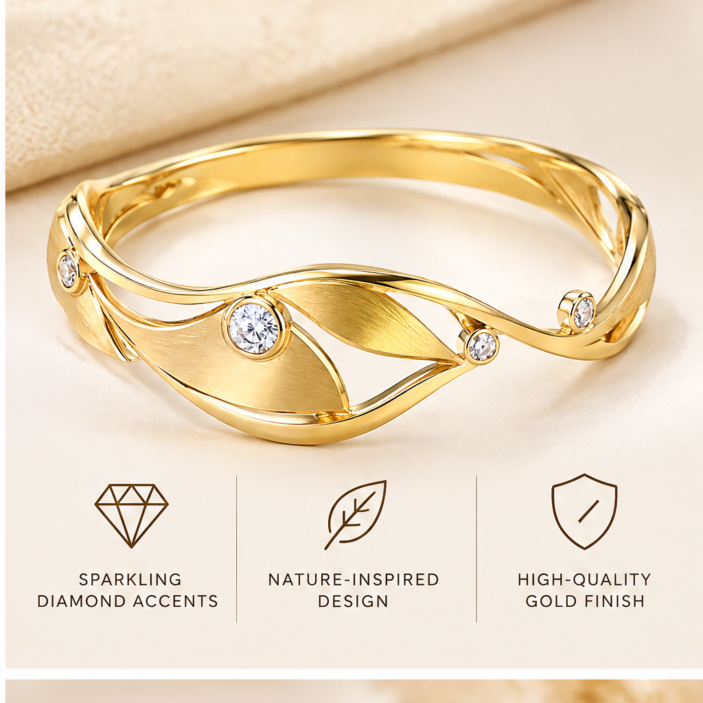 🐰WAVEFAFBLE® Timeless Elegance Gold Ring - Nature-Inspired Statement Band with Sparkling Diamond Accents