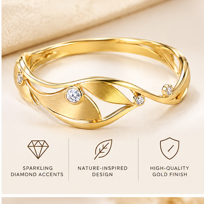 🐰WAVEFAFBLE® Timeless Elegance Gold Ring - Nature-Inspired Statement Band with Sparkling Diamond Accents