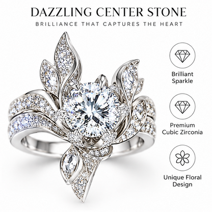 🧪WAVEFAFBLE® A Bloom of Forever Ring Set - Silver Floral Bridal Set with Dazzling Center Stone & Cubic Zirconia
