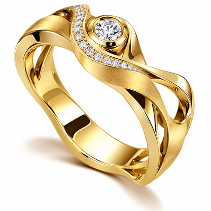 🚀WAVEFAFBLE® Unique Twist Design Ring - 18K Gold Plated Cubic Zirconia Statement Ring with Comfort Fit