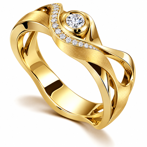 🚀WAVEFAFBLE® Unique Twist Design Ring - 18K Gold Plated Cubic Zirconia Statement Ring with Comfort Fit