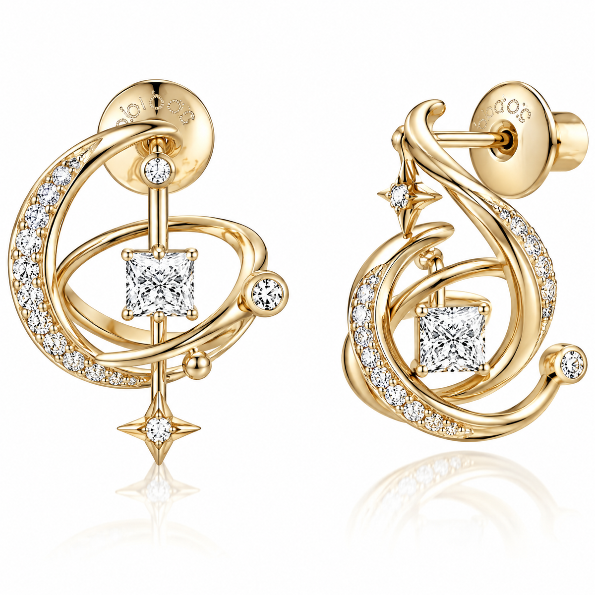 🦖WAVEFAFBLE® Elegant 3D Curved Earrings - 14K Gold Plated Cubic Zirconia Studs with Secure Screw Back