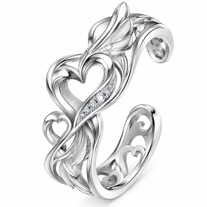 🍳WAVEFAFBLE® Heart of Love Ring - Adjustable Open Band Silver Ring with Sparkling Cubic Zirconia
