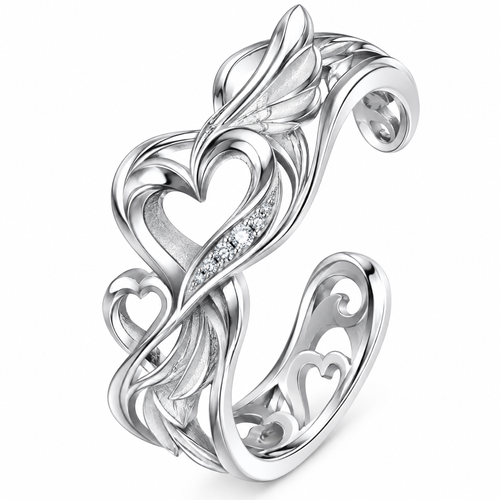 🍳WAVEFAFBLE® Heart of Love Ring - Adjustable Open Band Silver Ring with Sparkling Cubic Zirconia