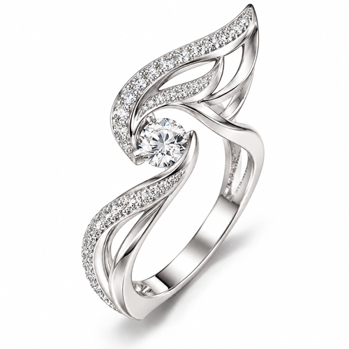 🎹WAVEFAFBLE® Timeless Elegance Ring - Silver Leaf Design Statement Ring with Brilliant Sparkle