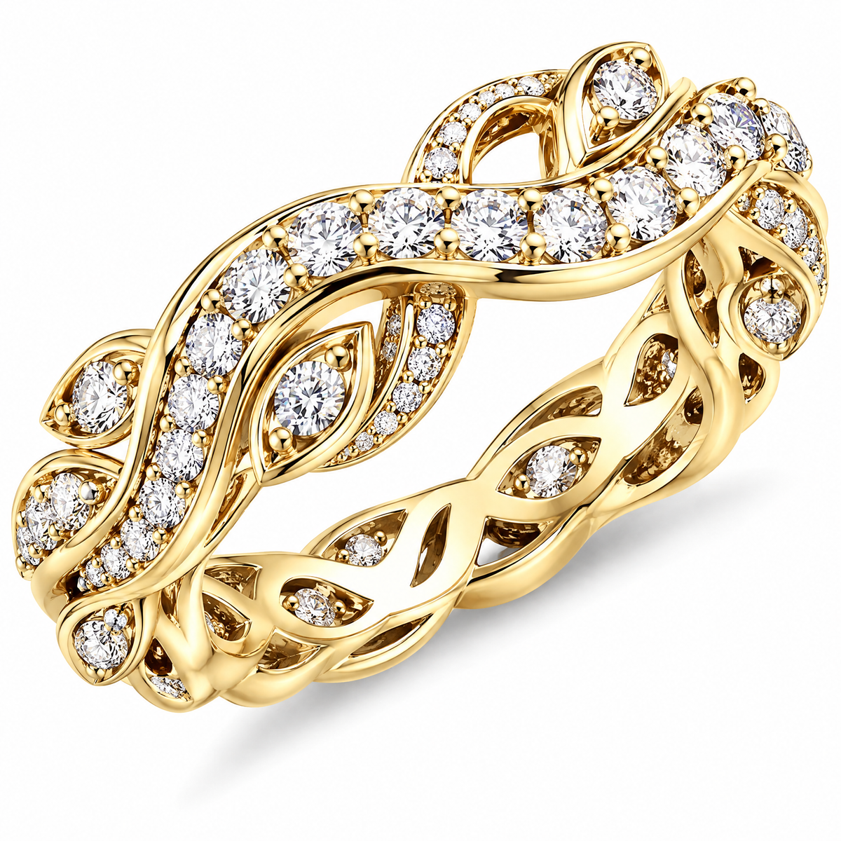 🚀WAVEFAFBLE® Timeless Elegance Gold Ring - Nature-Inspired Diamond-Quality CZ Eternity Band with Comfort Fit