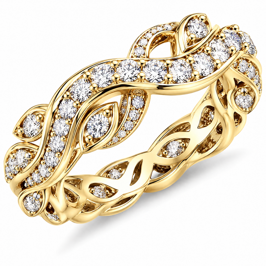 🚀WAVEFAFBLE® Timeless Elegance Gold Ring - Nature-Inspired Diamond-Quality CZ Eternity Band with Comfort Fit