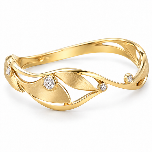 🐰WAVEFAFBLE® Timeless Elegance Gold Ring - Nature-Inspired Statement Band with Sparkling Diamond Accents
