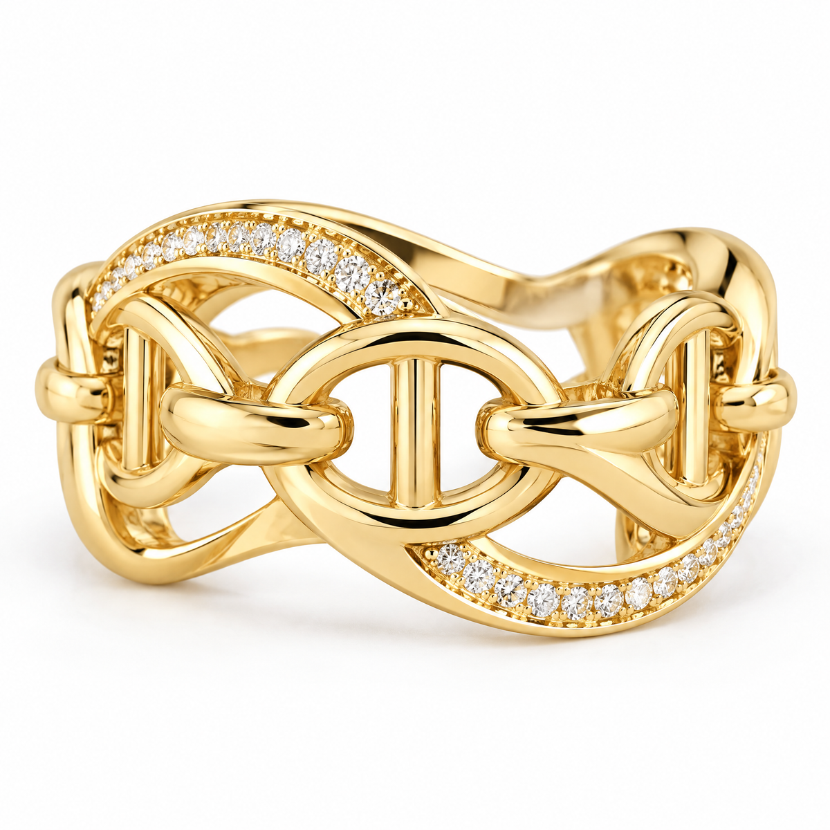 🏀WAVEFAFBLE® Timeless Elegance Link Ring - 18K Gold Plated Cubic Zirconia Statement Band with Comfortable Fit
