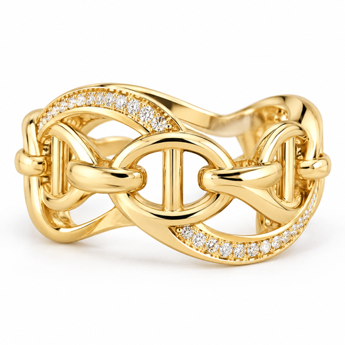 🏀WAVEFAFBLE® Timeless Elegance Link Ring - 18K Gold Plated Cubic Zirconia Statement Band with Comfortable Fit
