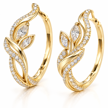 🎁WAVEFAFBLE® Elegant Nature-Inspired Huggie Hoop Earrings - 18K Gold Plated Cubic Zirconia Leaf Earrings with Secure Hinged Closure
