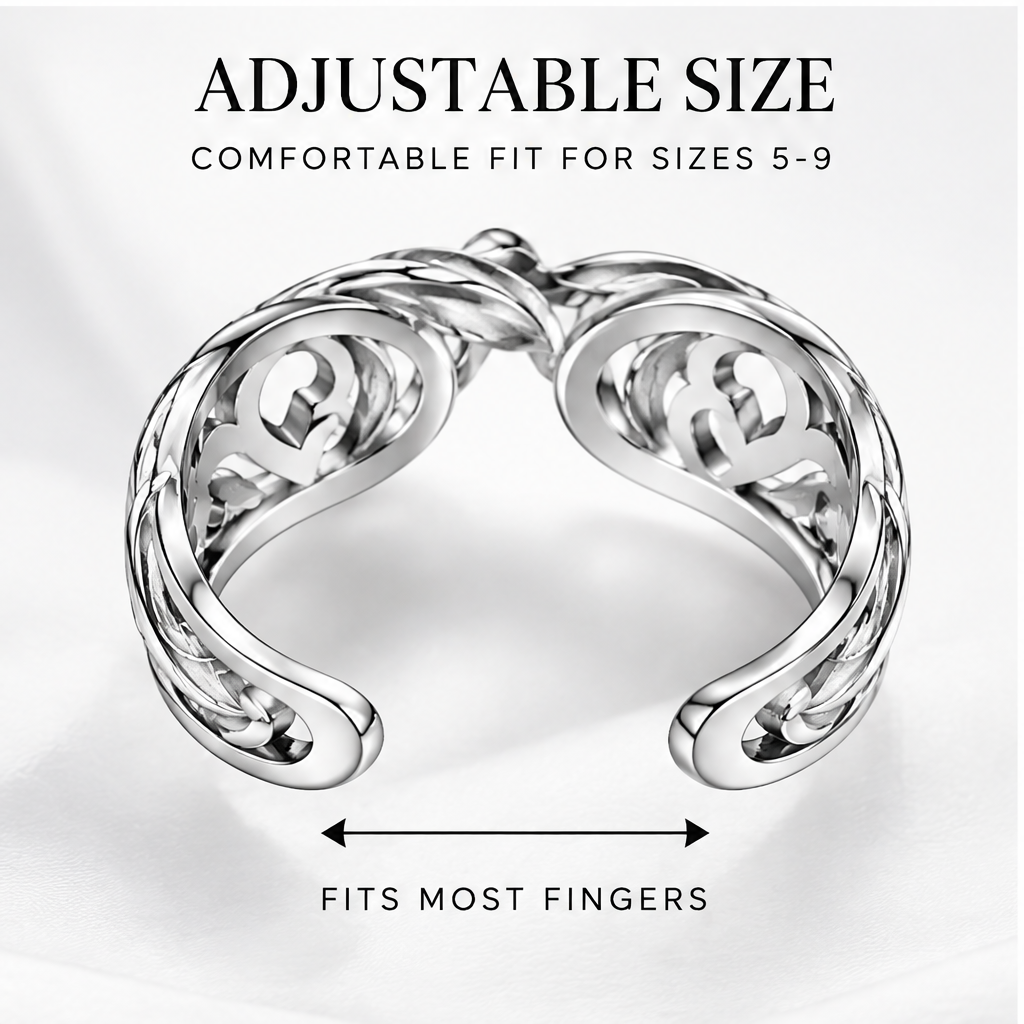 🍳WAVEFAFBLE® Heart of Love Ring - Adjustable Open Band Silver Ring with Sparkling Cubic Zirconia