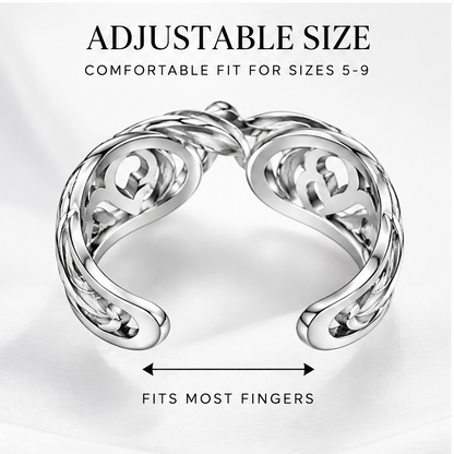 🍳WAVEFAFBLE® Heart of Love Ring - Adjustable Open Band Silver Ring with Sparkling Cubic Zirconia