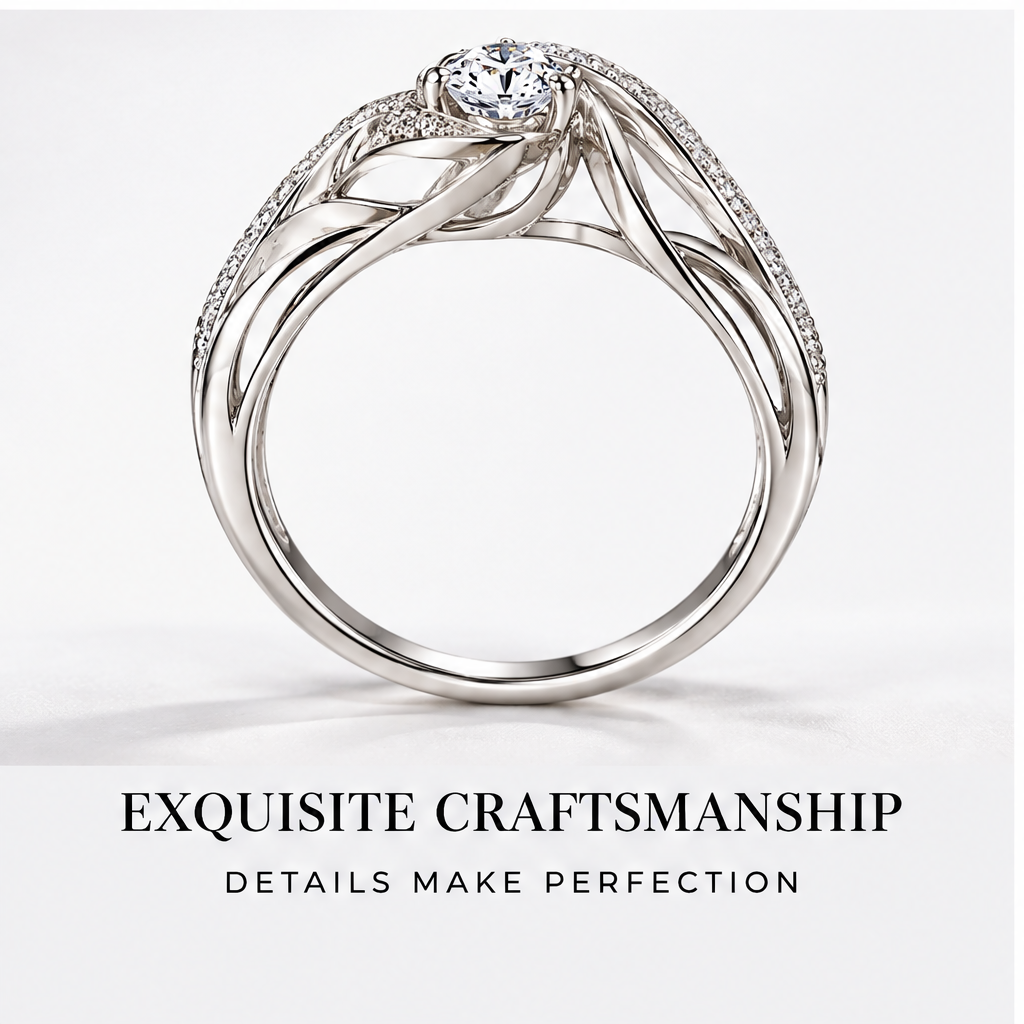 🎹WAVEFAFBLE® Timeless Elegance Ring - Silver Leaf Design Statement Ring with Brilliant Sparkle