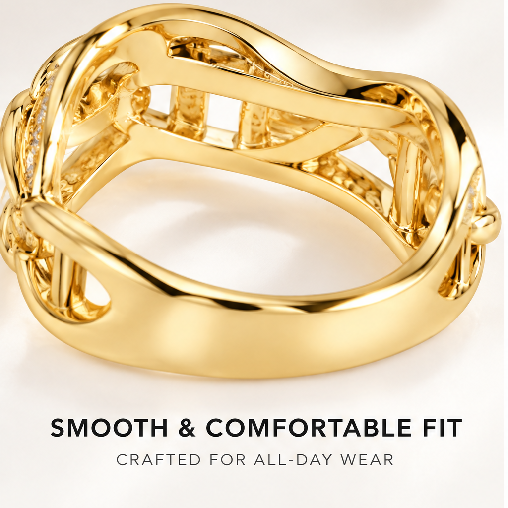 🏀WAVEFAFBLE® Timeless Elegance Link Ring - 18K Gold Plated Cubic Zirconia Statement Band with Comfortable Fit