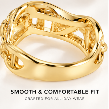 🏀WAVEFAFBLE® Timeless Elegance Link Ring - 18K Gold Plated Cubic Zirconia Statement Band with Comfortable Fit