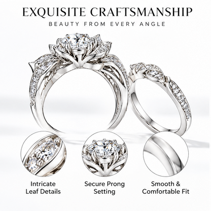 🧪WAVEFAFBLE® A Bloom of Forever Ring Set - Silver Floral Bridal Set with Dazzling Center Stone & Cubic Zirconia
