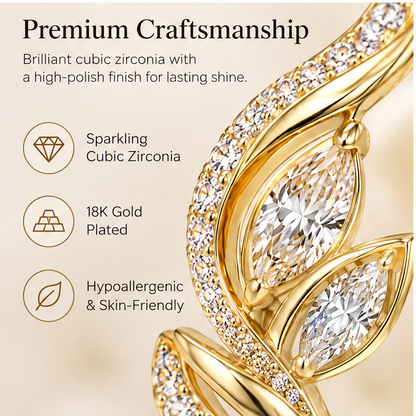 🎁WAVEFAFBLE® Elegant Nature-Inspired Huggie Hoop Earrings - 18K Gold Plated Cubic Zirconia Leaf Earrings with Secure Hinged Closure