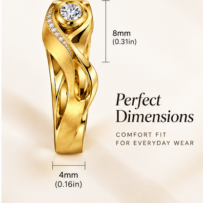 🚀WAVEFAFBLE® Unique Twist Design Ring - 18K Gold Plated Cubic Zirconia Statement Ring with Comfort Fit