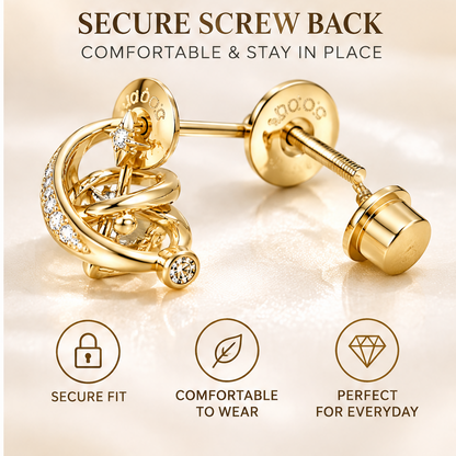 🦖WAVEFAFBLE® Elegant 3D Curved Earrings - 14K Gold Plated Cubic Zirconia Studs with Secure Screw Back