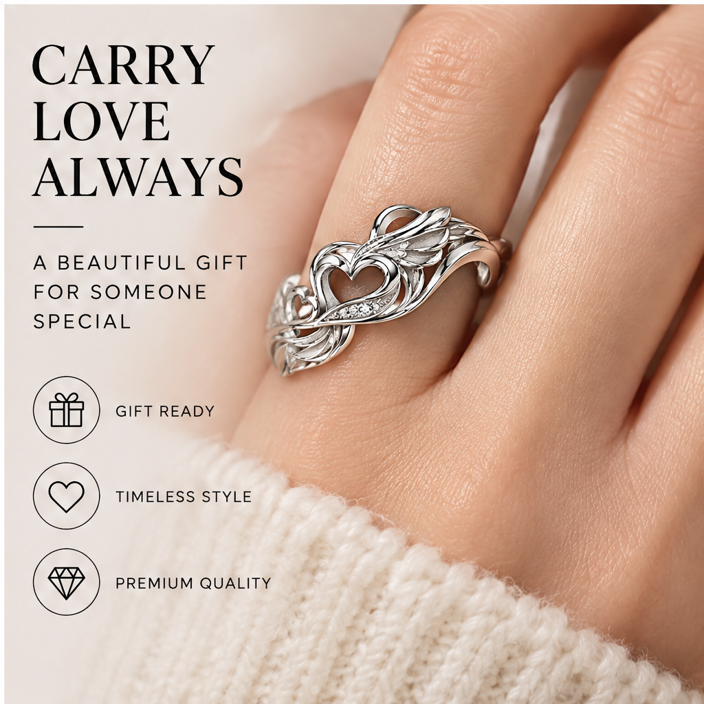 🍳WAVEFAFBLE® Heart of Love Ring - Adjustable Open Band Silver Ring with Sparkling Cubic Zirconia