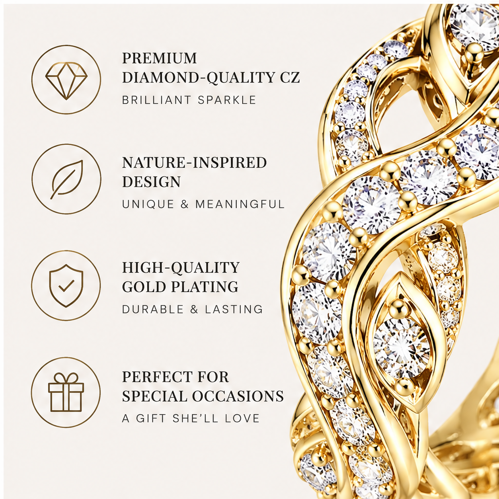 🚀WAVEFAFBLE® Timeless Elegance Gold Ring - Nature-Inspired Diamond-Quality CZ Eternity Band with Comfort Fit