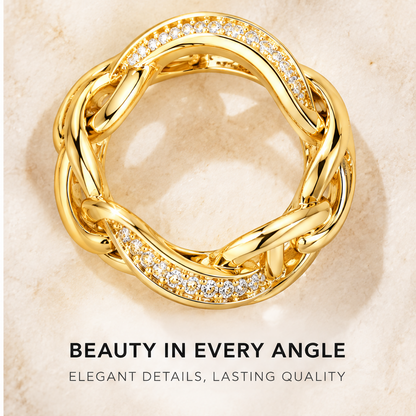 🏀WAVEFAFBLE® Timeless Elegance Link Ring - 18K Gold Plated Cubic Zirconia Statement Band with Comfortable Fit