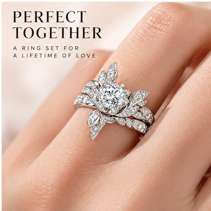🧪WAVEFAFBLE® A Bloom of Forever Ring Set - Silver Floral Bridal Set with Dazzling Center Stone & Cubic Zirconia
